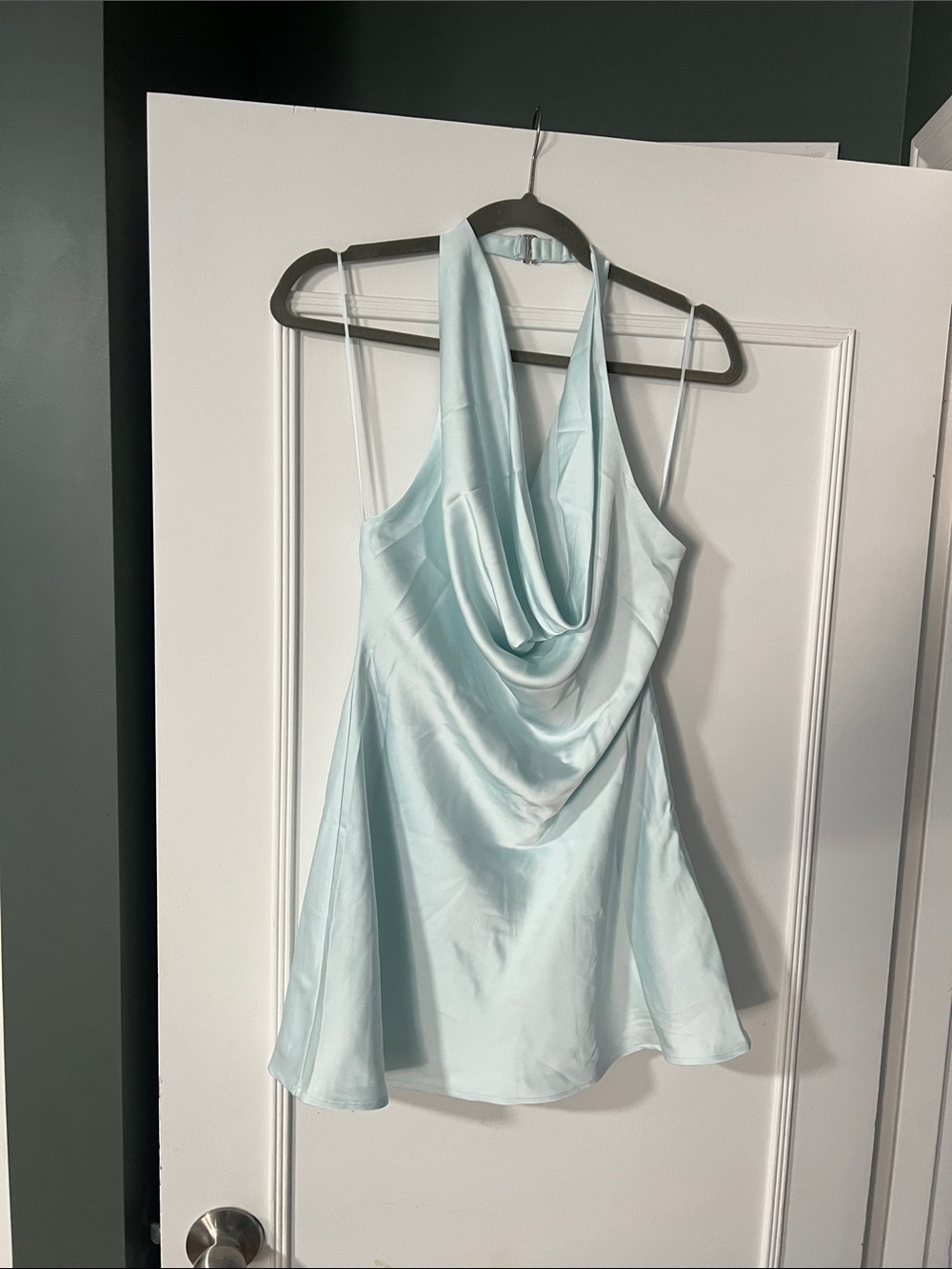Light Blue Halter Satin Dress - Brand Unspecified